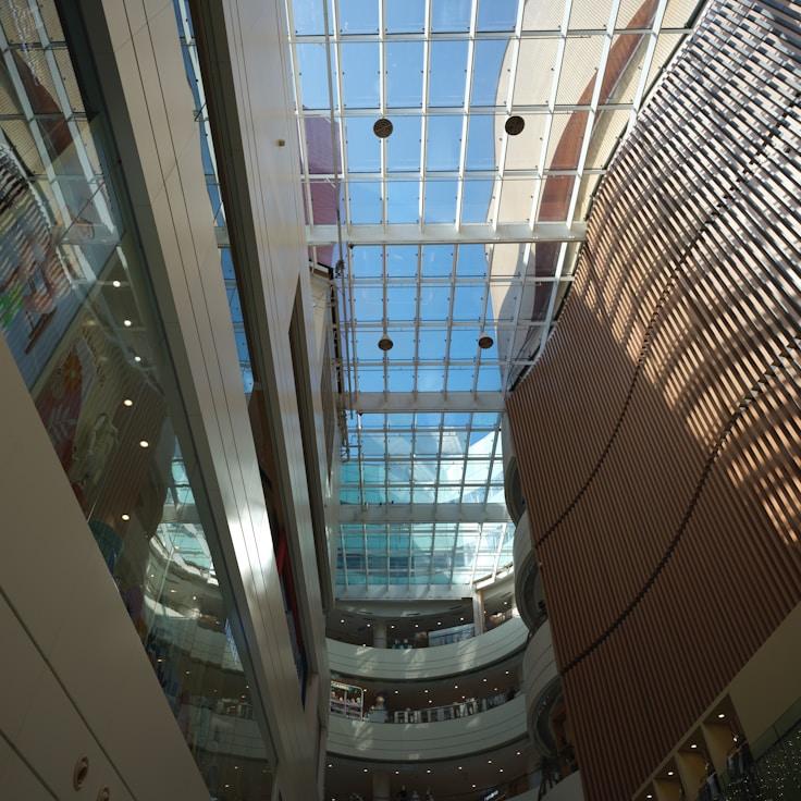 Modern shopping mall interior with family areas